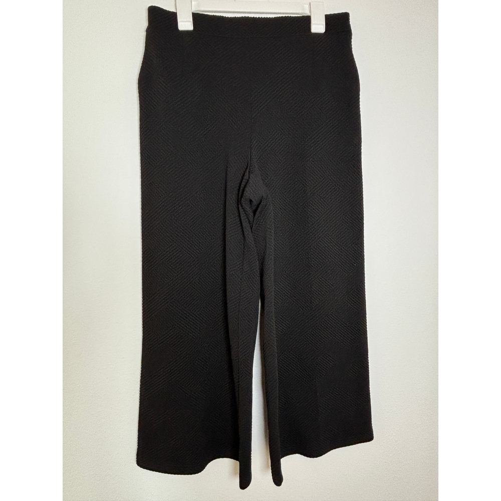 Jodifl‎ Black Textured Jacquard Wide Leg Pants Elastic Waist Geometric Pattern L